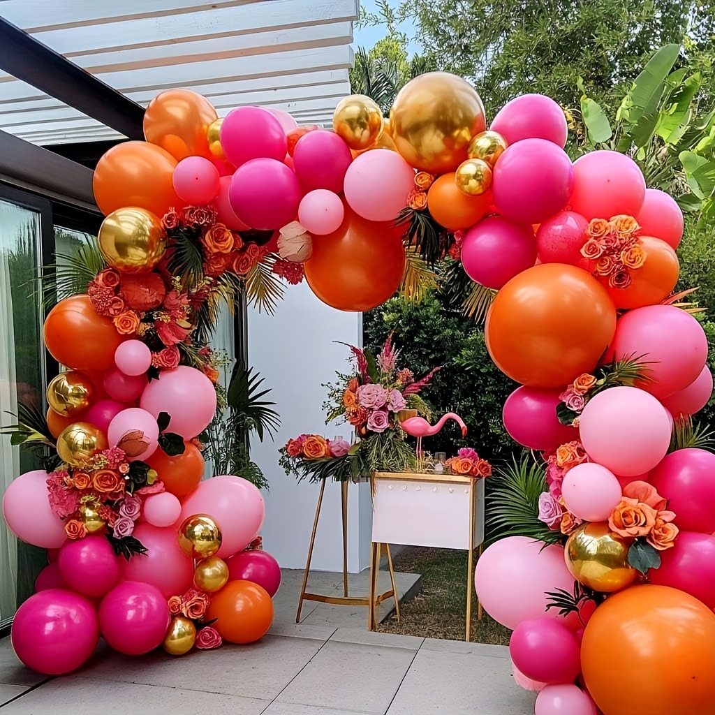 Orange Lighting Decor - 126pcs Hot Pink Orange Balloon Garland,