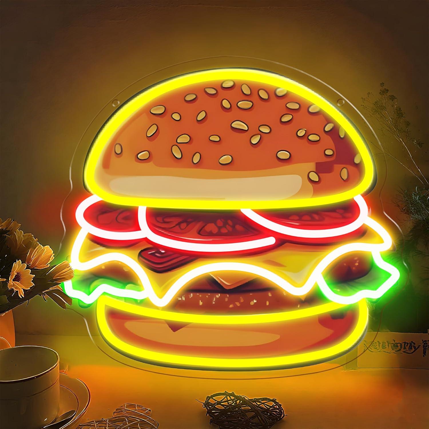 Led Lighting Wall Decor - Burger Neon Sign LED Hamburger Wall