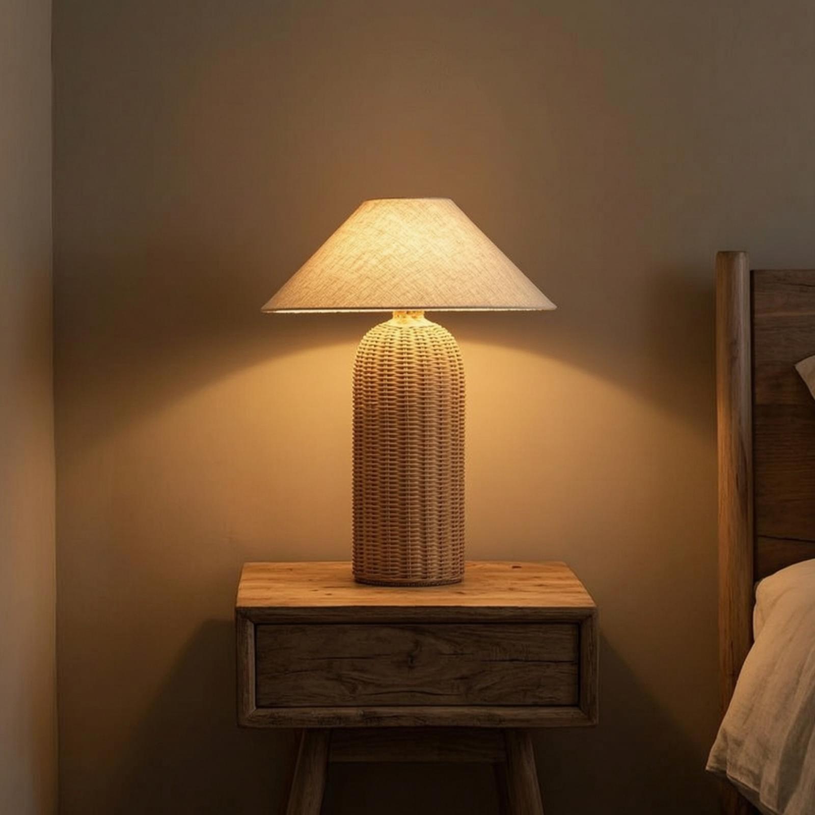 Bedside Lamp Rattan Base Fabri - Lighting Decorative 评论和价格