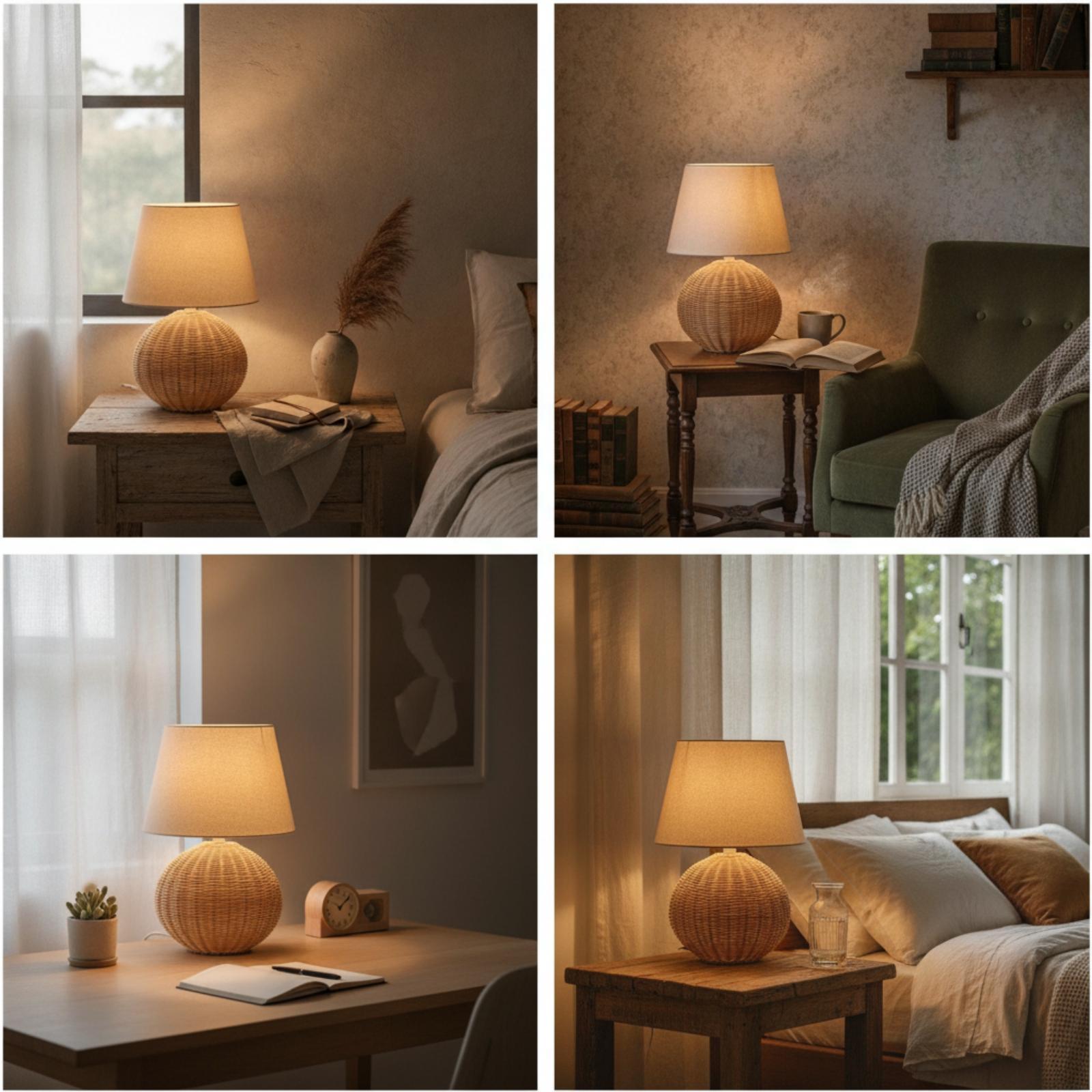 Bedside Lamp Rattan Base Fabri - Lighting Decorative 评论和价格