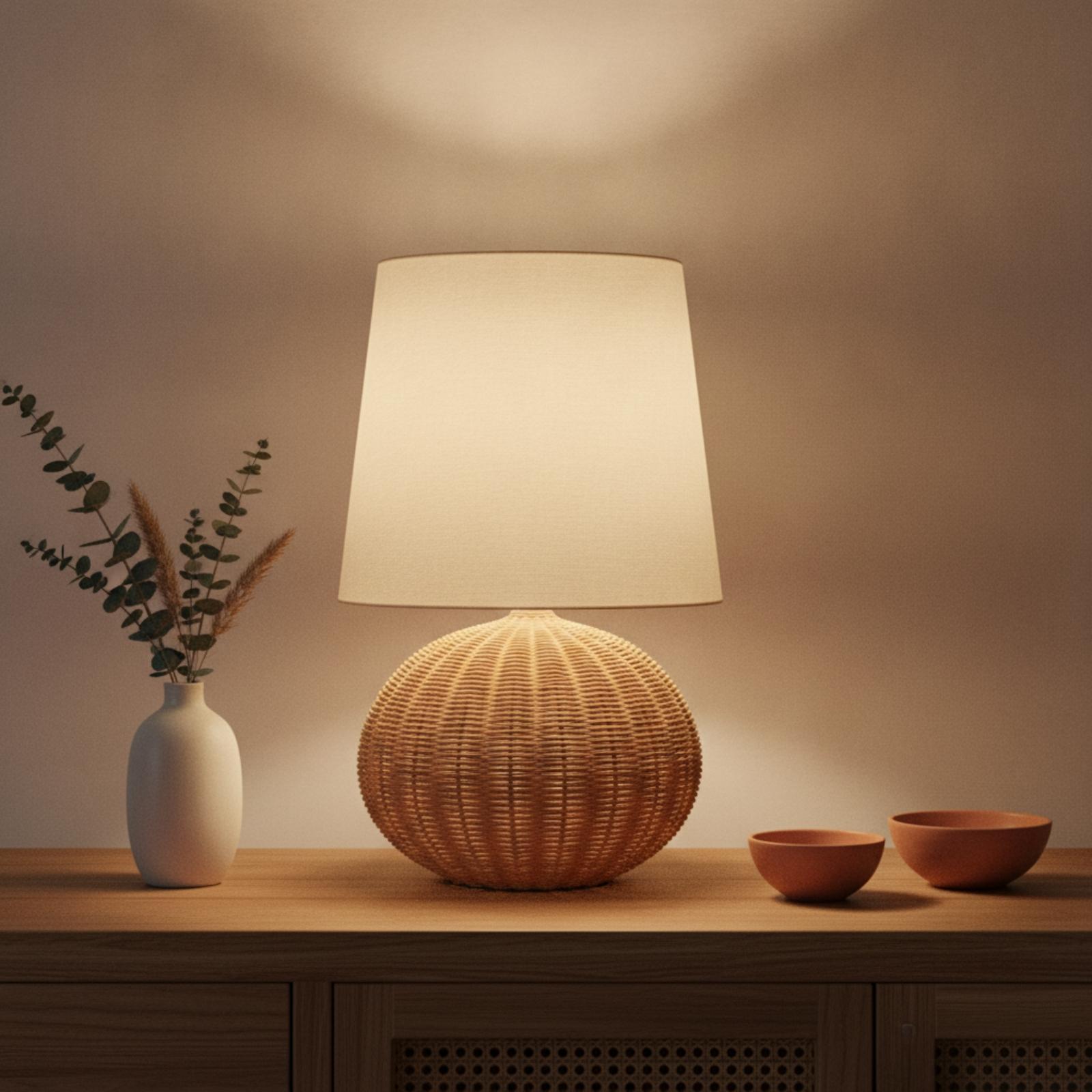 Bedside Lamp Rattan Base Fabri - Lighting Decorative 评论和价格