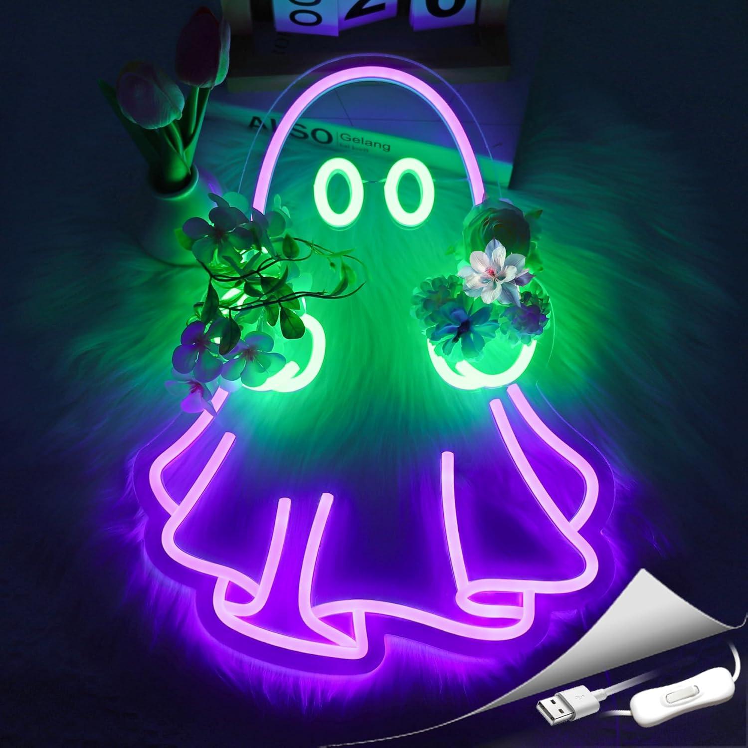 Ghost Neon Sign USB Powered LE - Led Lighting Wall Decor 评论和价格