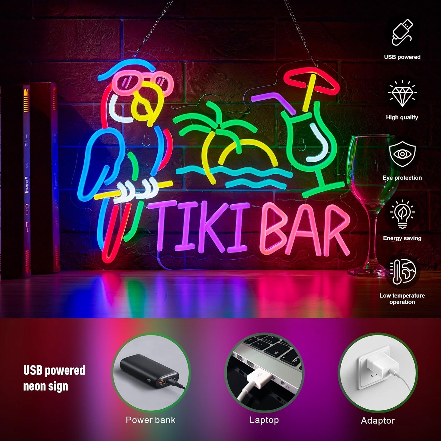 Tiki Bar Parrot Palm Tree Neon - Led Lighting Wall Decor 评论和价格