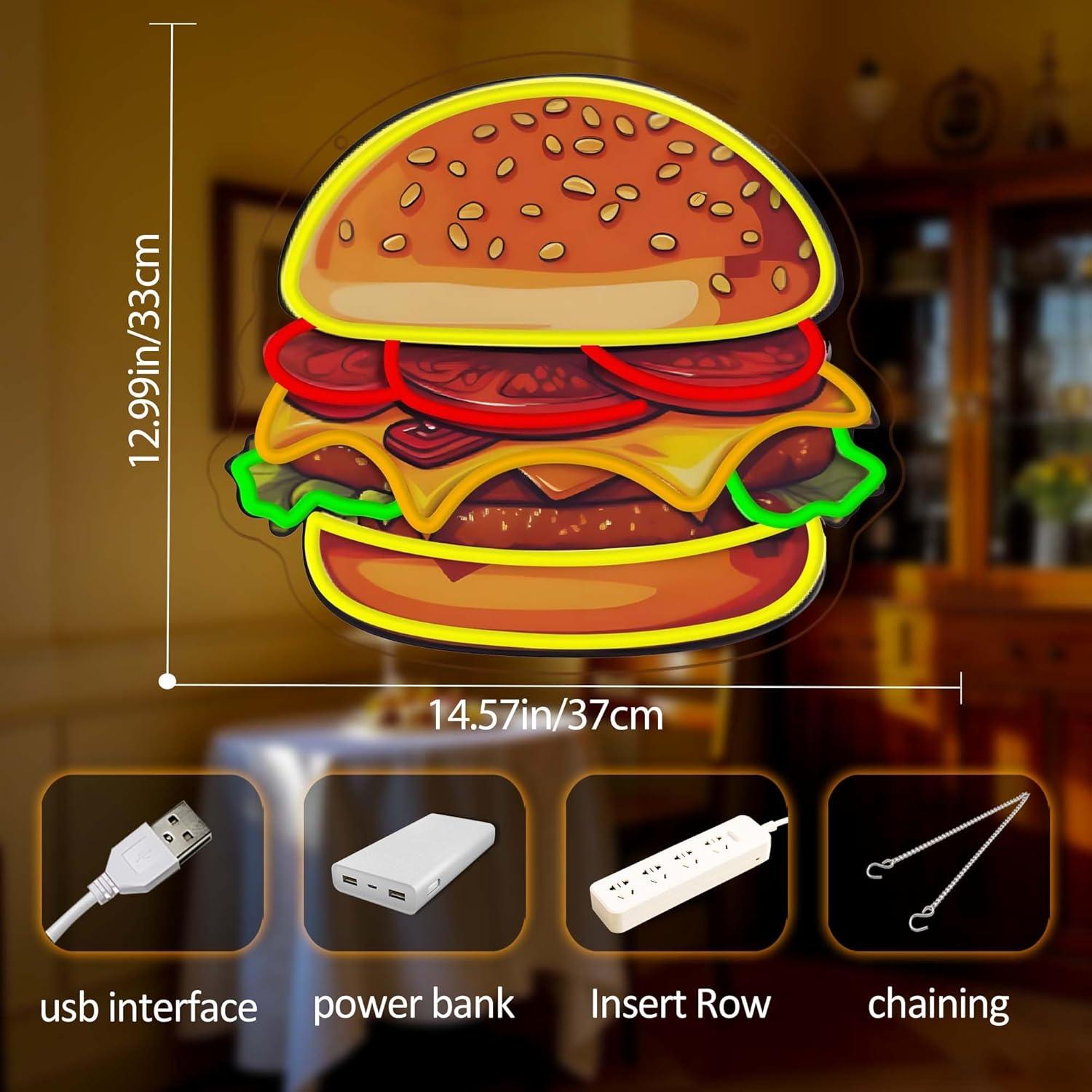 Burger Neon Sign LED Hamburger - Led Lighting Wall Decor 评论和价格