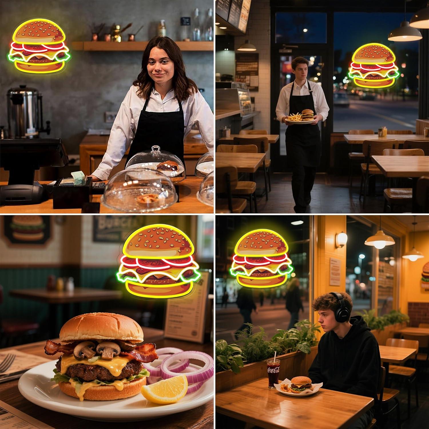 Burger Neon Sign LED Hamburger - Led Lighting Wall Decor 评论和价格